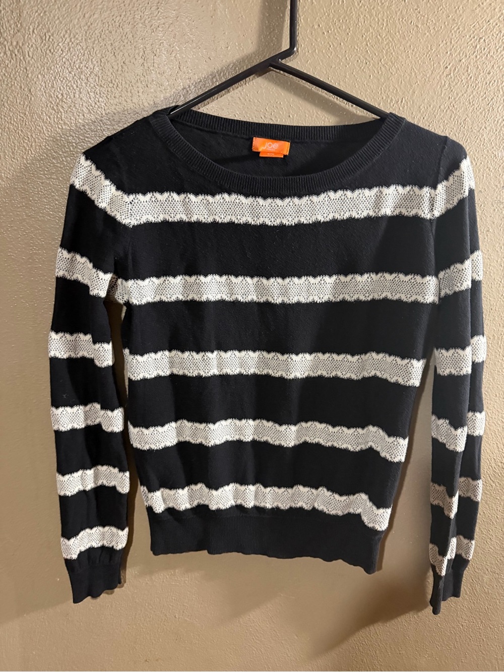 Joe Fresh Black And White Striped Sweater With Lace Detail